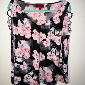 Jennifer Lopez Pink and Black Floral Blouse